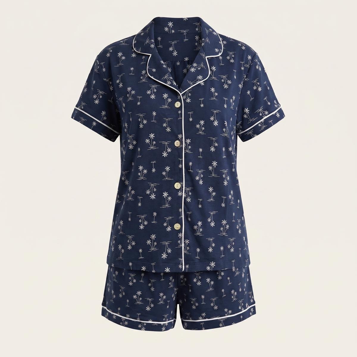 Pijama Mujer algodón pima palmeras azules