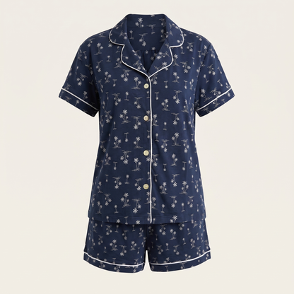 Pijama Mujer algodón pima palmeras azules