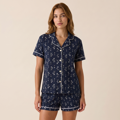 Pijama Mujer algodón pima palmeras azules