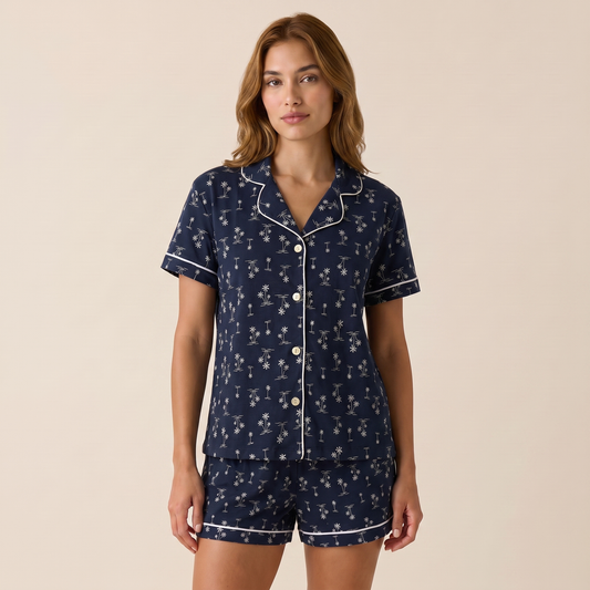Pijama Mujer algodón pima palmeras azules
