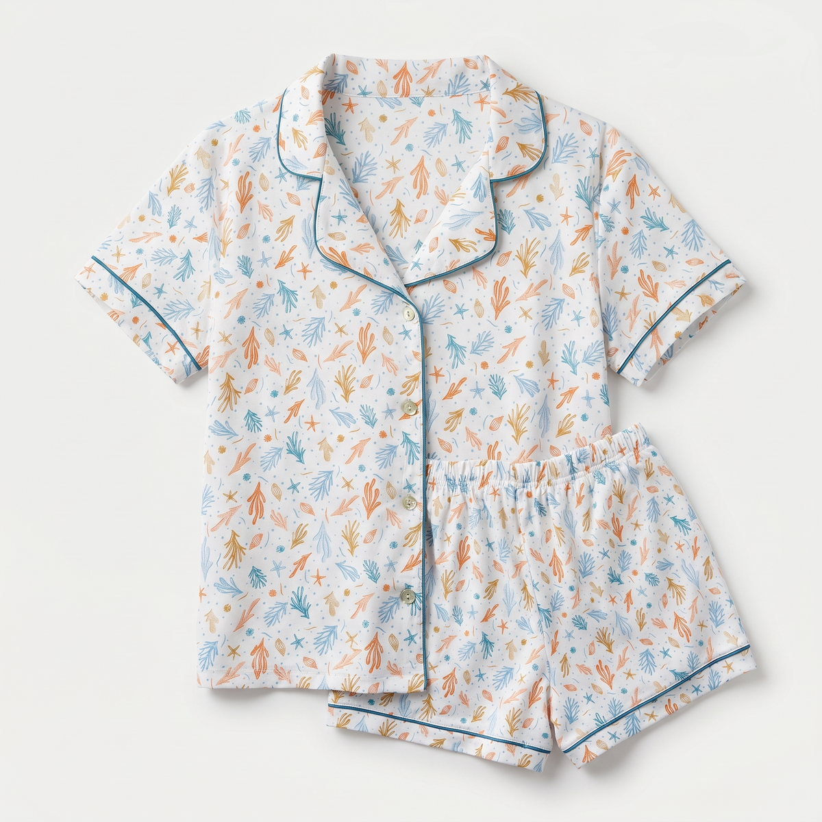 Pijama Mujer algodón pima corto fondo marino