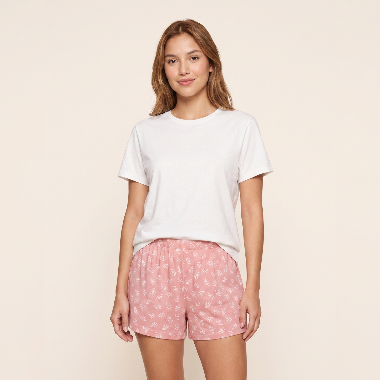 Pijama Mujer Corto Algodón Pima Espiga Palo Rosa Cuello Polo
