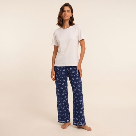 Pijama Mujer Pantalón y Polera Algodón Pima Cangrejos