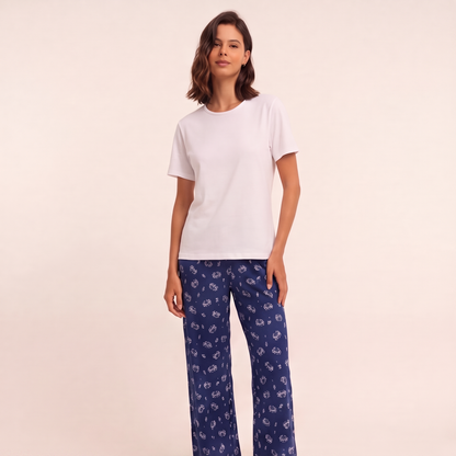 Pijama Mujer Pantalón y Polera Algodón Pima Cangrejos