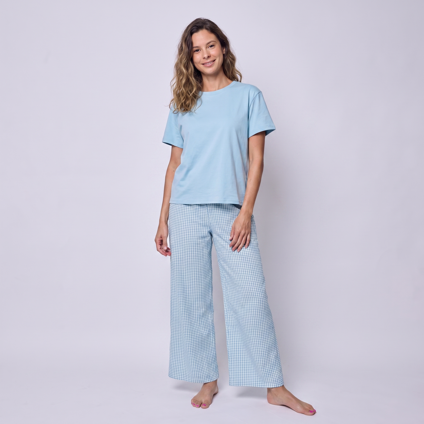 Pijama Mujer Pantalón y Polera Algodón Pima Vichy Verde