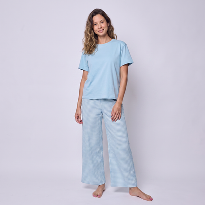 Pijama Mujer Pantalón y Polera Algodón Pima Vichy Verde