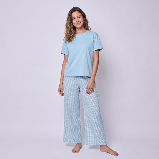 Pijama Mujer Pantalón y Polera Algodón Pima Vichy Verde