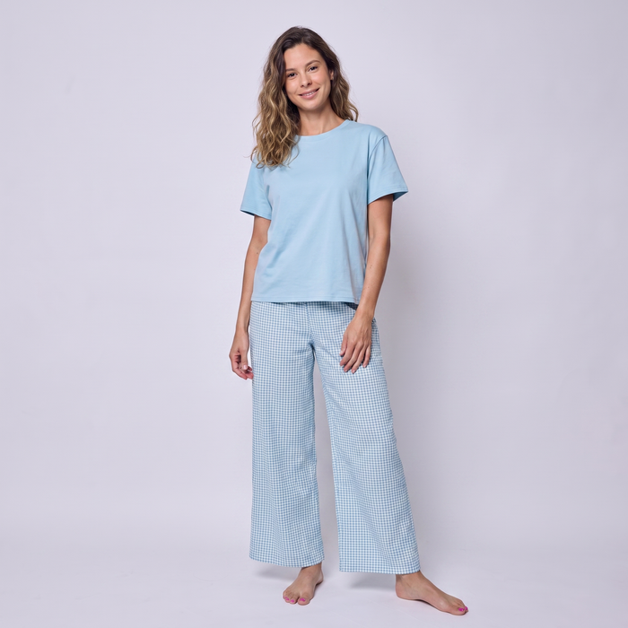 Pijama Mujer Pantalón y Polera Algodón Pima Vichy Verde