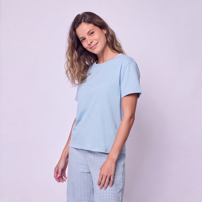 Pijama Mujer Pantalón y Polera Algodón Pima Vichy Verde