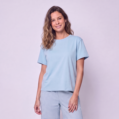 Pijama Mujer Pantalón y Polera Algodón Pima Vichy Verde