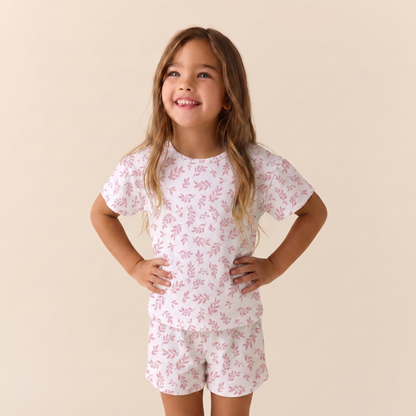Pijama Niña Corto hojas rosadas