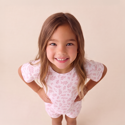 Pijama Niña Corto hojas rosadas