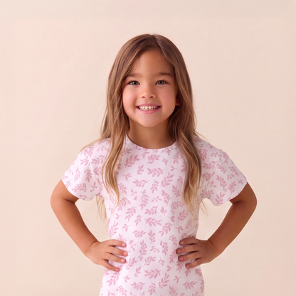 Pijama Niña Corto hojas rosadas