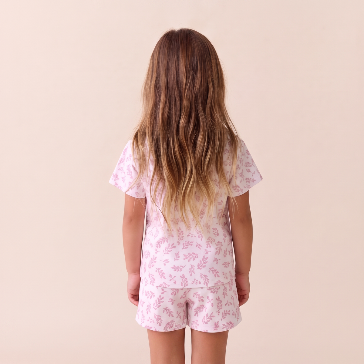 Pijama Niña Corto hojas rosadas