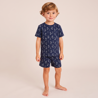 Pijama Niño Corto Algodón Pima Palmeras azules
