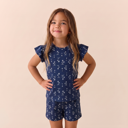 Pijama Niña Corto Algodón Pima Palmeras azules