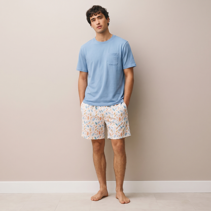 Pijama Hombre Corto Algodón Pima fondo marino