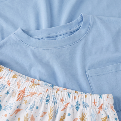 Pijama Hombre Corto Algodón Pima fondo marino