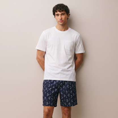 Pijama Hombre Corto Algodón Pima palmeras azules