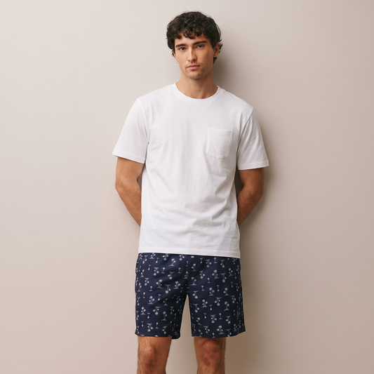 Pijama Hombre Corto Algodón Pima palmeras azules