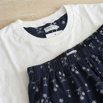 Pijama Hombre Corto Algodón Pima palmeras azules
