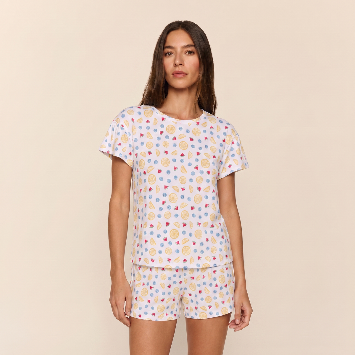 Pijama mujer corto cuello polo frutal