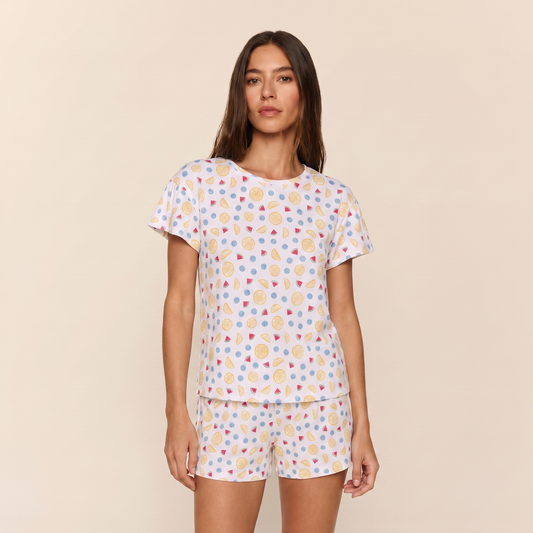 Pijama mujer corto cuello polo frutal