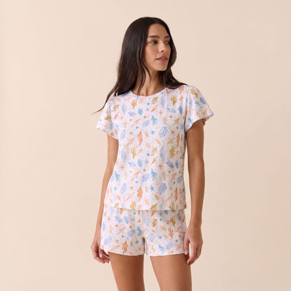 Pijama Mujer corto cuello polo fondo marino