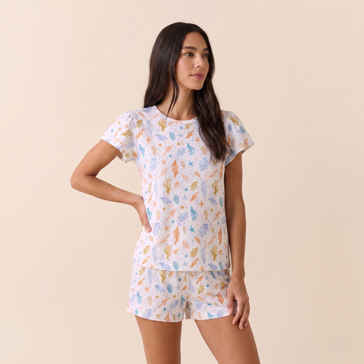 Pijama Mujer corto cuello polo fondo marino