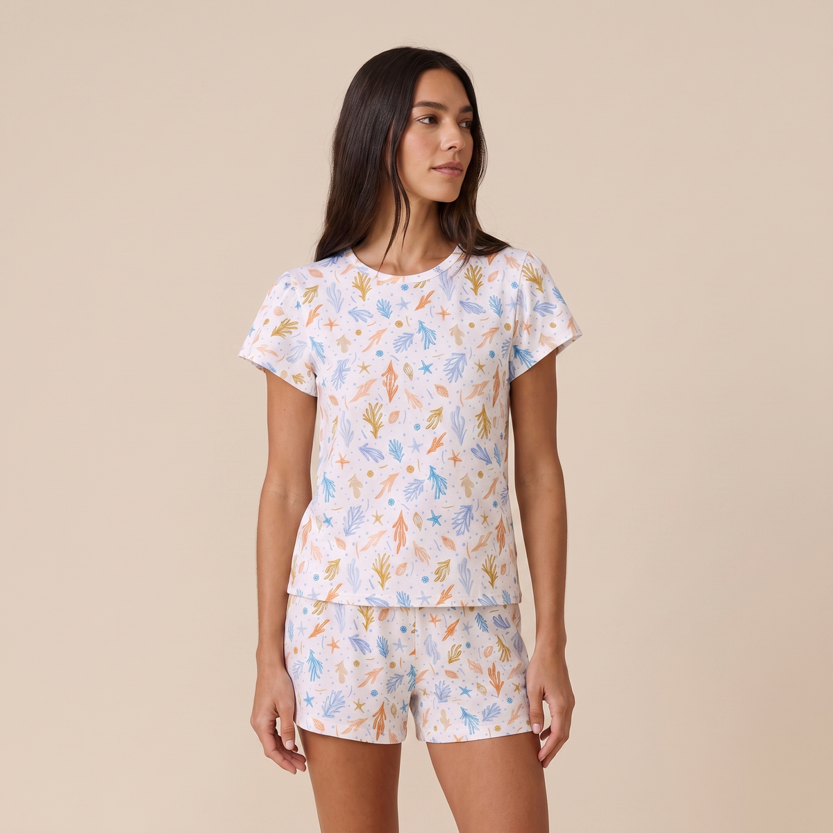 Pijama Mujer corto cuello polo fondo marino
