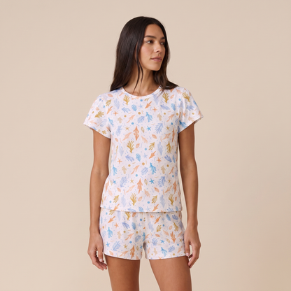 Pijama Mujer corto cuello polo fondo marino