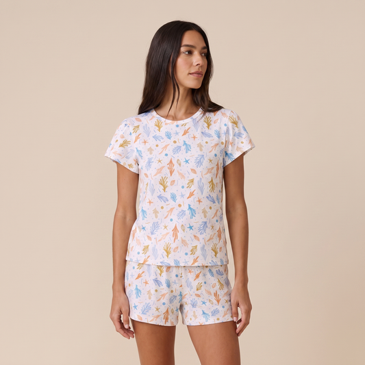 Pijama Mujer corto cuello polo fondo marino