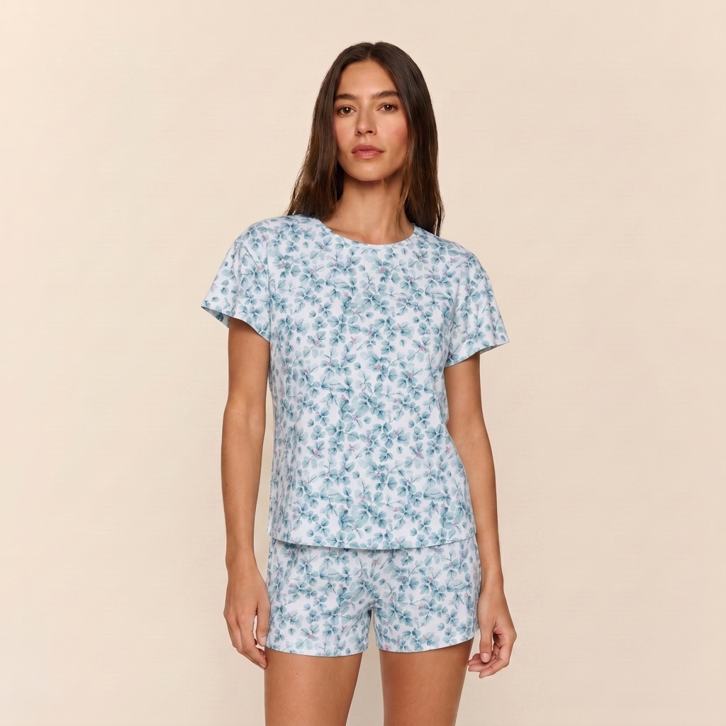 Pijama Mujer corto cuello polo acuarela