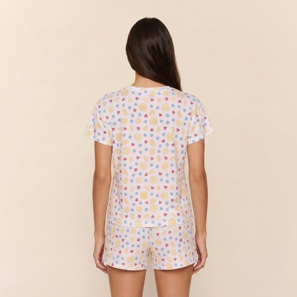 Pijama mujer corto cuello polo frutal
