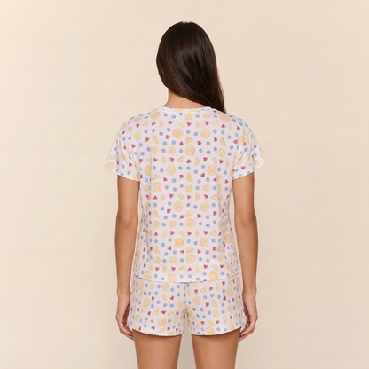 Pijama mujer corto cuello polo frutal