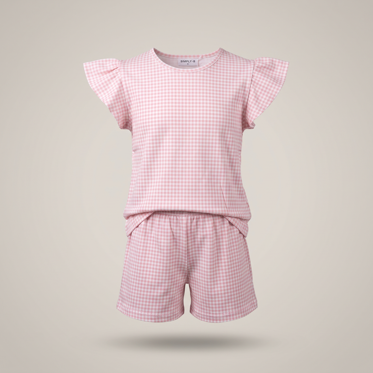 Pijama Niña Corto Algodón Vichy rosado