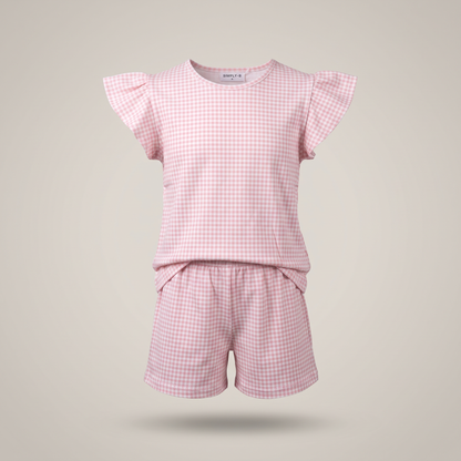 Pijama Niña Corto Algodón Vichy rosado