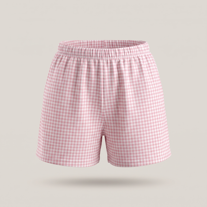 Pijama Niña Corto Algodón Vichy rosado