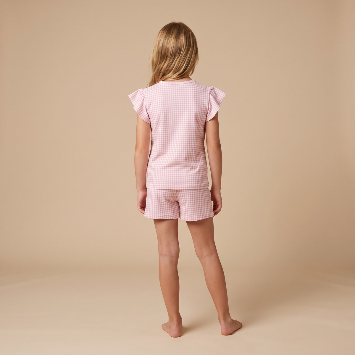 Pijama Niña Corto Algodón Vichy rosado