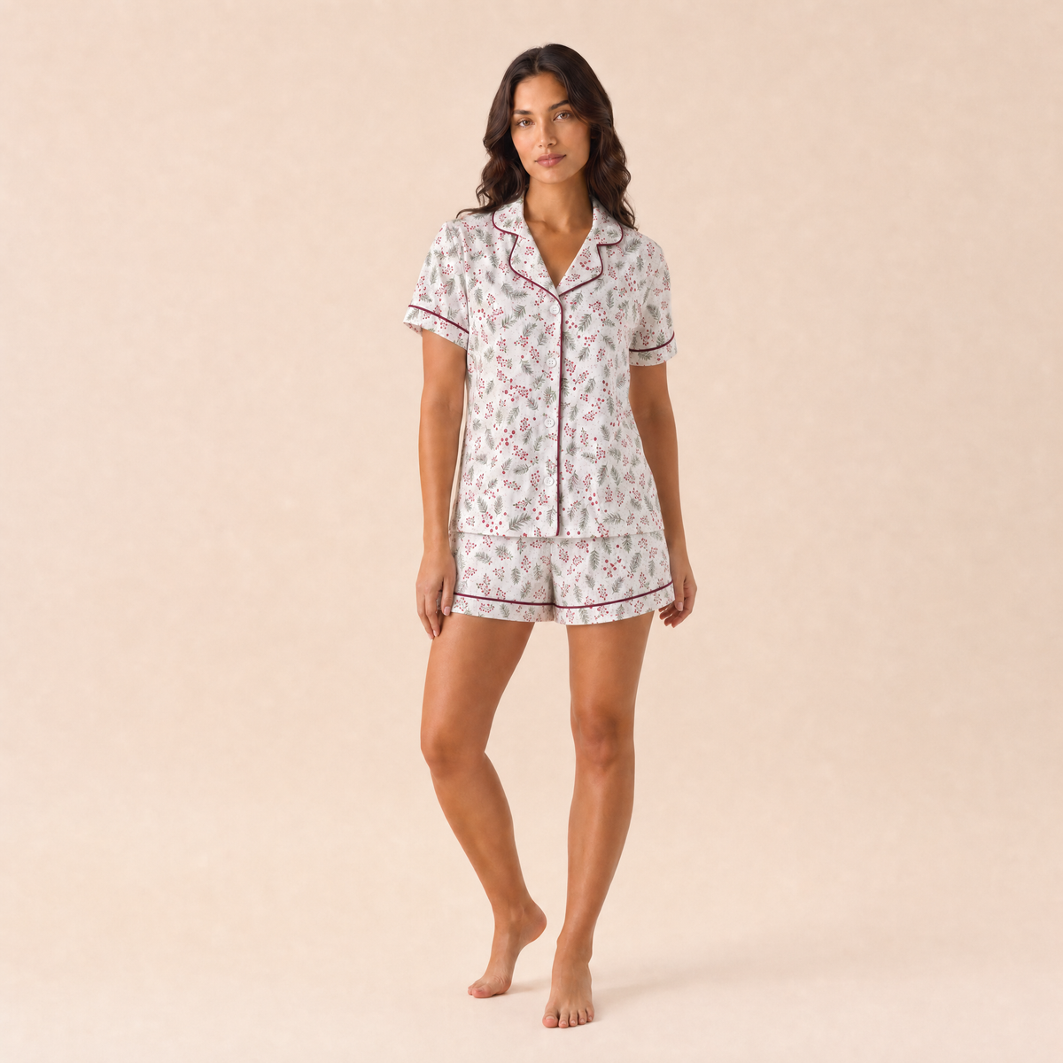 Pijama Mujer Corto Algodón Pima Navideño