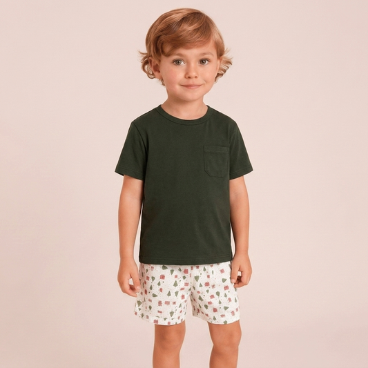 Pijama Niño Corto Algodón Pima Navideño regalos