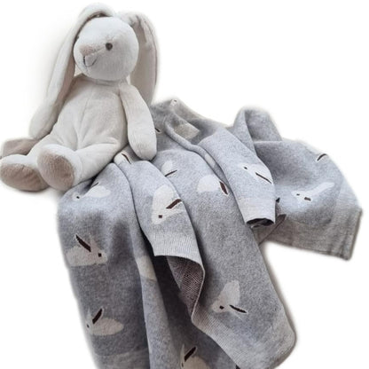 Manta de algodón para bebé SimplyB diseño conejo gris