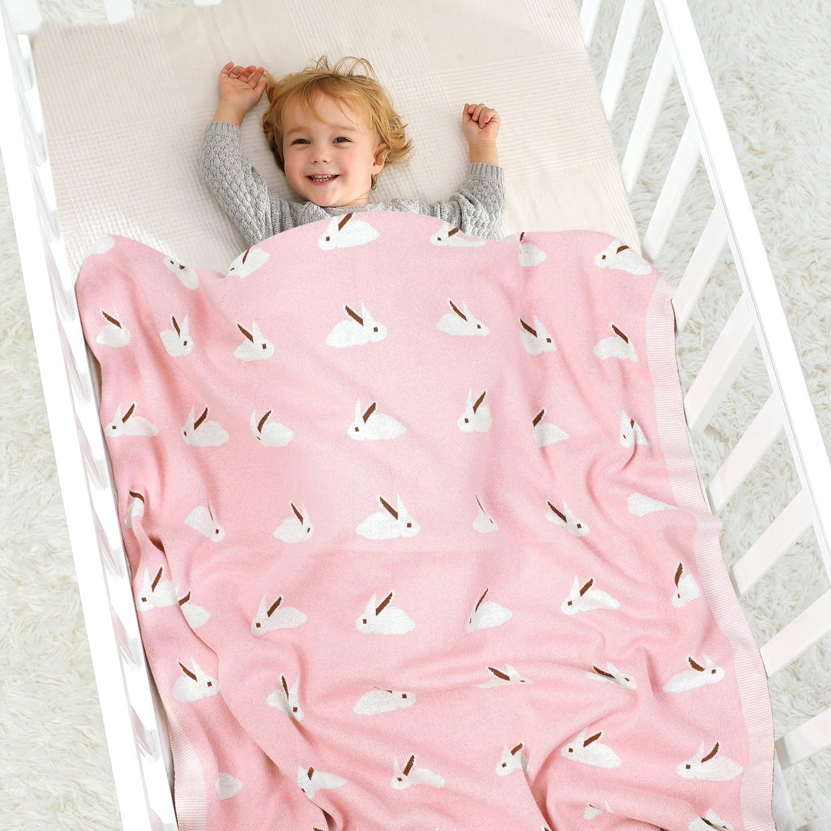 Manta de algodón para bebé SimplyB diseño conejo rosado