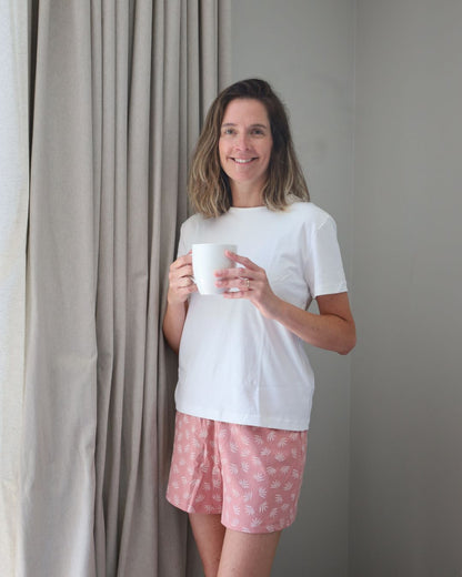 Pijama mujer corto espiga palo rosa cuello polo algodón pima - SimplyB