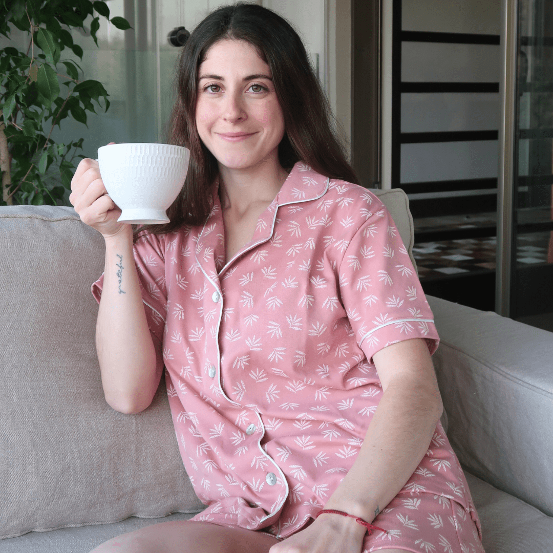 Pijama corto espiga palo rosa mujer - SimplyB