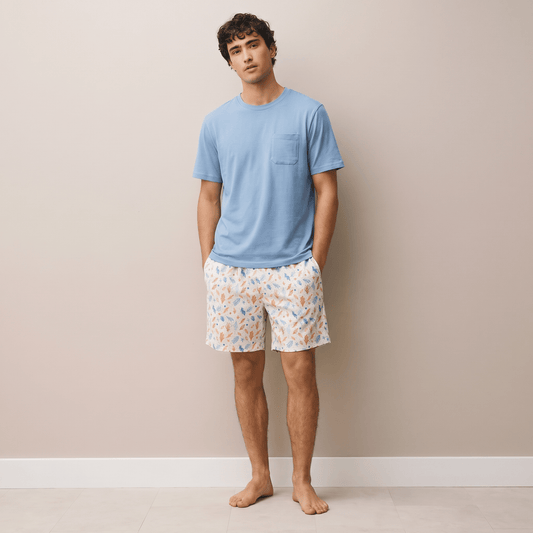 Pijama Hombre Corto Algodón Pima fondo marino - SimplyB