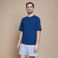 Pijama Hombre Corto Algodón Pima Helechos Azules