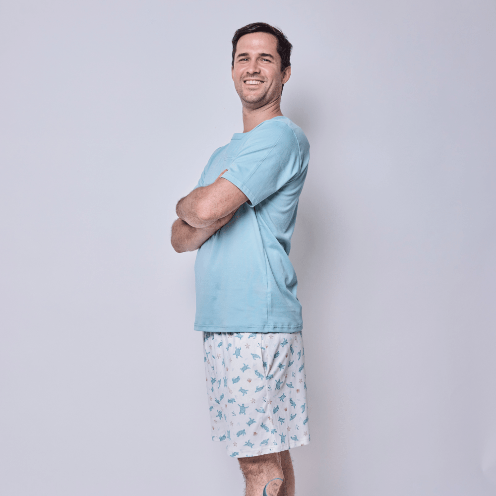 Pijama Hombre Corto Algodón Pima Tortugas Acuarela - SimplyB