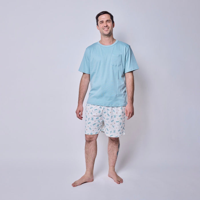 Pijama Hombre Corto Algodón Pima Tortugas Acuarela - SimplyB