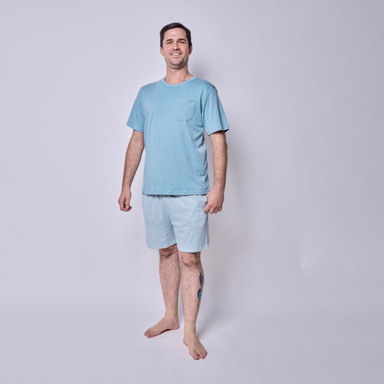 Pijama hombre corto vichy verde algodón pima - SimplyB